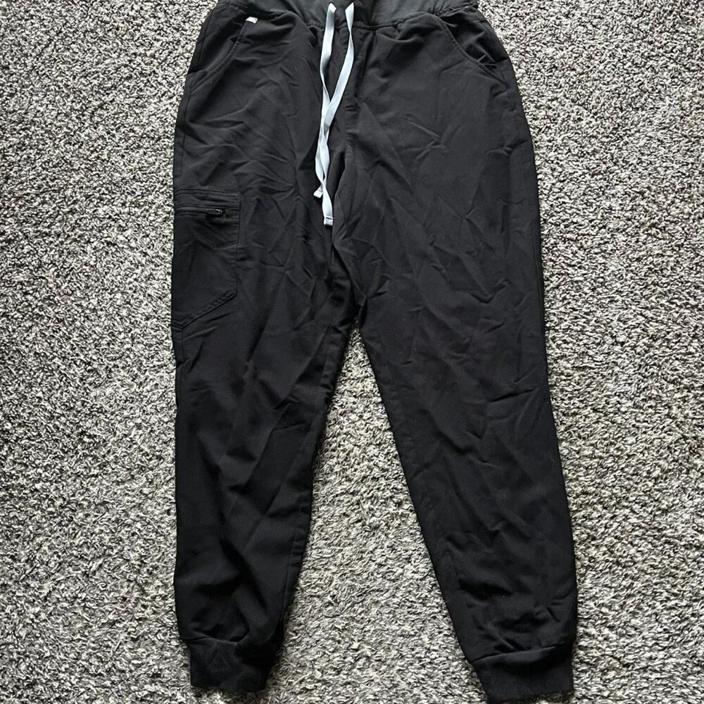 Figs Black Track Pants with White Drawstring